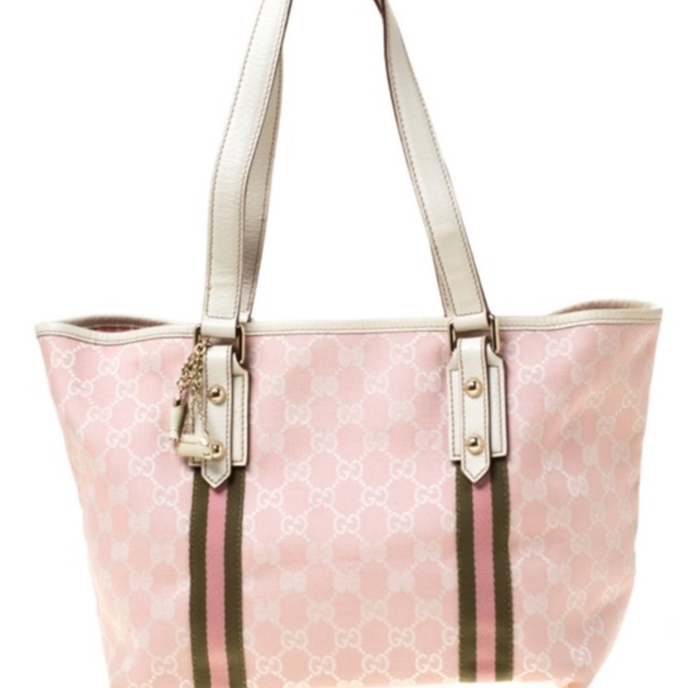 Gucci - Pink GG canvas and leather mini jolicoeur web tote